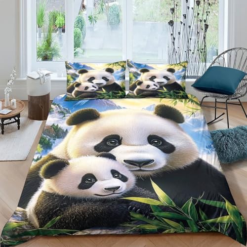Linge de lit 3 pièces imprimé microfibre super douce Panda Family