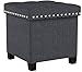 Nathan James 71102 Payton Foldable Fabric Ottoman with Wooden Lid, Cube Footstool with Storage Space for Footrest and Seat, Gray