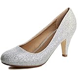 topschuhe24 432 Damen Glitzer Pumps Plateau, Größe:36 EU, Farbe:Silber