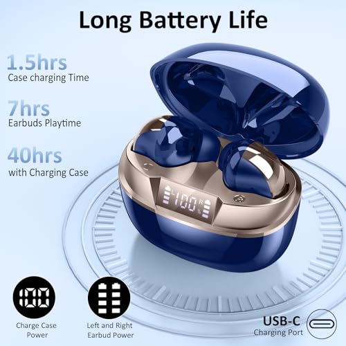 Image of Wireless Earbuds Stereo Sound in Ear Headphones, 47H Playtime, LED Display | Noise Cancelling EarBuds Deep Bass with 4 Mic ENC Clear Calls, Bluetooth 5.4 Headphones, Touch Control, IP7 Waterproof