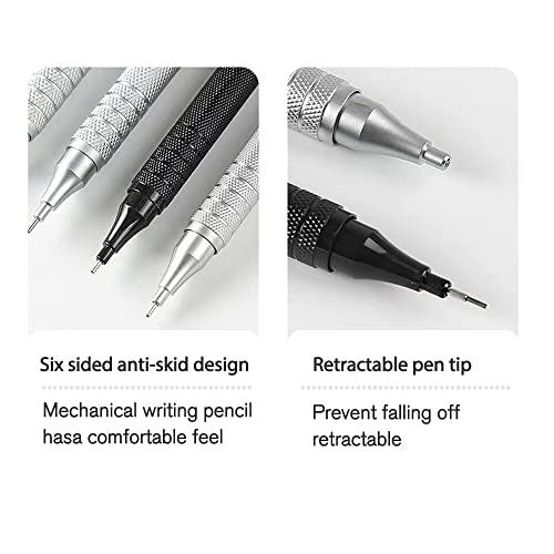 Mechanical Pencil Set - 2Pcs 0.7Mm Mechanical Pencils Black Barrel-1, Metallic Grey-1 With 12Pcs Hb Lead Refills Perfect For The Classroom School Or Office Supplies(Millimeters, 0.7Mm) #TOP2