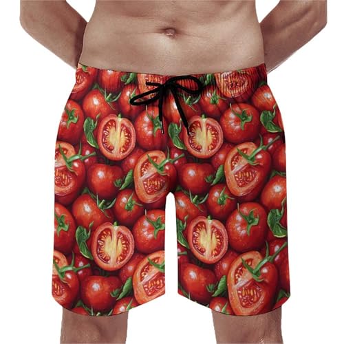 Hawaiian Shorts for Men - Realistic Tomatoes Print Quick Dry Mens Swim Trunks Bathing Suits with Mesh Lining