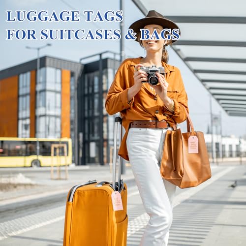 Luggage Tag & Personalized Luggage Tags for Suitcases Leather Bag Tags for Backpacks Handbag School Instrument with Name ID Label Travel Essentials, Unique Fun Pink Baggage Tags 2 Pack4