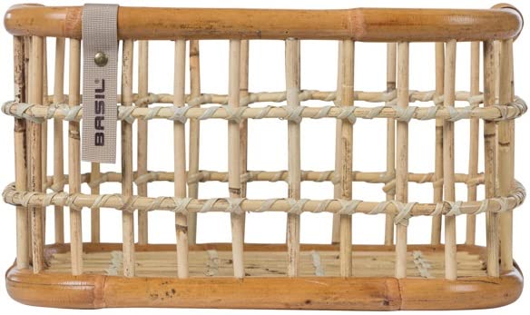 Basil Green Life Rattan FaHinterradradkorb medium - Handarbeit - rechteckig - aus ökologischen Rattan -Logo aus recyceltem PET - wetterbeständig - leicht - ohne Montagematerial - 18L - braun