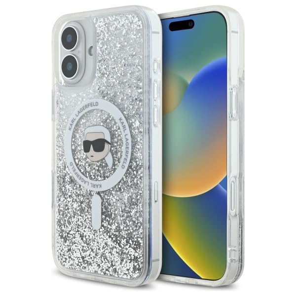 CG Mobile Karl Lagerfeld KLHMP16MLGKISGH Coque pour iPhone 16 Plus 6,7" Transparent sous Licence Produit sous Licence Liquid Glitter Karl Head Compatible avec MagSafe