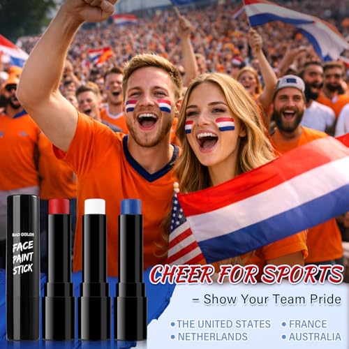 Image of BADCOLOR France Red White Blue Face Body Paint Stick Set, Waterproof Sweatproof Oil Based Facepaint for Paraguay Netherlands Australia Football, Rugby, Softball, Baseball, Lacrosse, Sports Accessories
