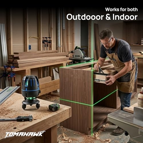 Image of TOMAHAWK TLL-8-8 Line laser cross line leveller, Self-Levelling, IP54 Dustproof, 卤1 mm Accuracy With Rechargeable Batteries, Ideal for Construction and Indoor Use