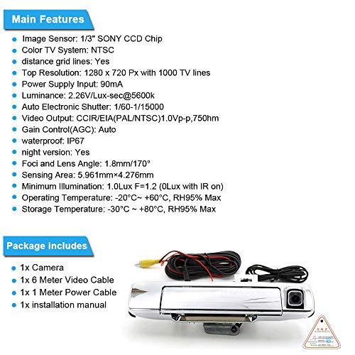 HD Auto Vehicle Car Van IP68 1280Pixels 170° Trunk Handle Button Tail Gate Rear View Reversing Backup Camera Parking Aids System Compatible with Isuzu D-MAX (NO.IS7232(240mm)) - Image 4