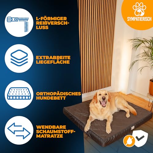 Orthopädisches Hundebett [Wasserdicht] - Die neue Lieblings-Hundematte deiner Fellnase, Rutschfestes Hundekissen, Hundekörbchen, Hundekorb, Bezug waschbar | Kleine bis große Hunde | 110x100x9 cm