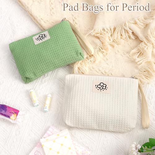 Image of Waffle Canvas Period Pouch First Period Kit Bag Small Discreet Menstrual Cup Pad Pouch Cute Sanitary Napkin Storage Bag Tampon Holder Multi-purpose Feminine Bag Beige