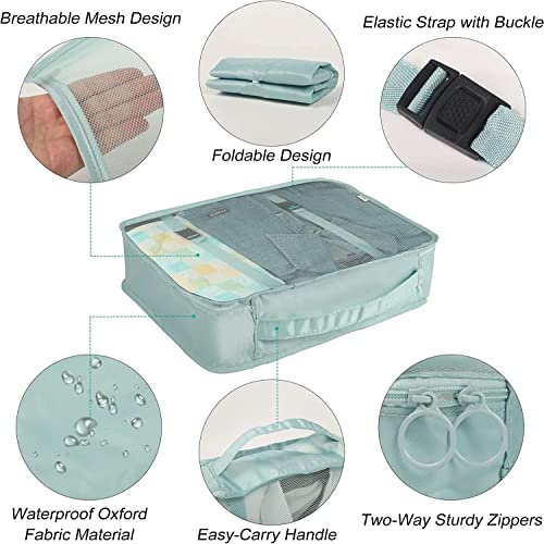 Image of Travel Packing Cubes 7 Pcs Compression Luggage Organiser (Sky Blue) | Lightweight build saves baggage weight