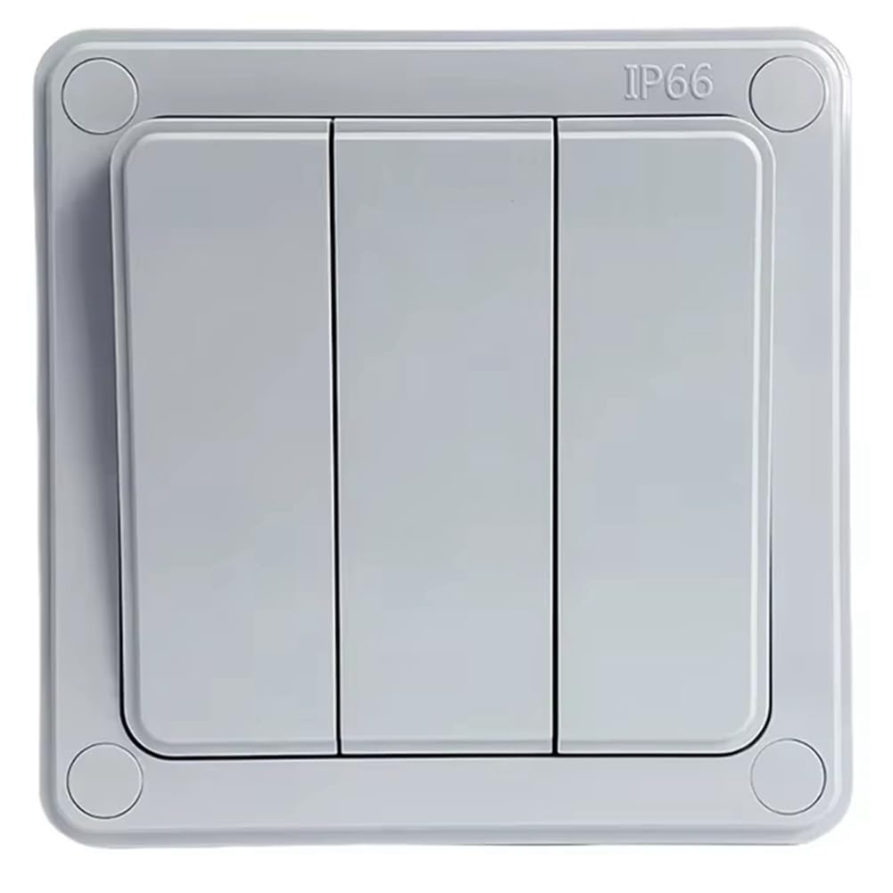 Sknrlko IP66 Waterproof 2 Way Outdoor Wall Light Switch 3 Gang Push Button Power Switch 16A Dust-Proof for Home Garden