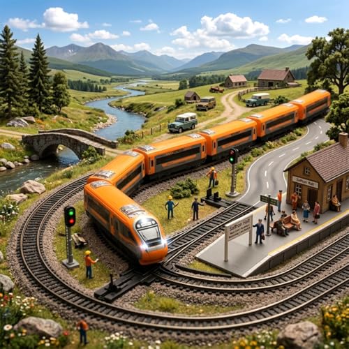 Image of Toy Train Vande Bharat Bullet Train Set for Kids - Big Size Battery Operated Electric Locomotive Toy with Interlocking Railway Tracks, Coaches, Track Changer - Nav Bharat Express Saffron
