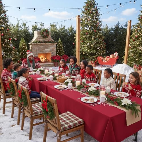 Image of sancua Rectangle Tablecloths for 6 Foot Tables, 6 Pack - Washable Polyester Fabric Table Cloth for Wedding Party, Birthday, Banquet Reception, 54x108 Inch, Red