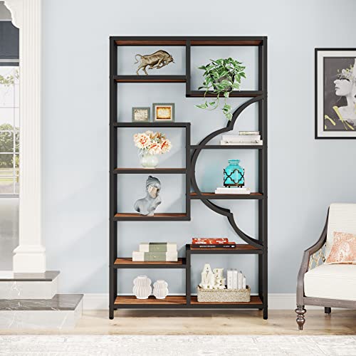 Tribesigns 75 Inch Tall Bookshelf, 11-Shelves Staggered Bookcase With Unique Arc-Shaped Design, Industrial Etagere Shelving Unit Storage Display Shelves For Living Room, Bedroom, Home Office, Brown #TOP4