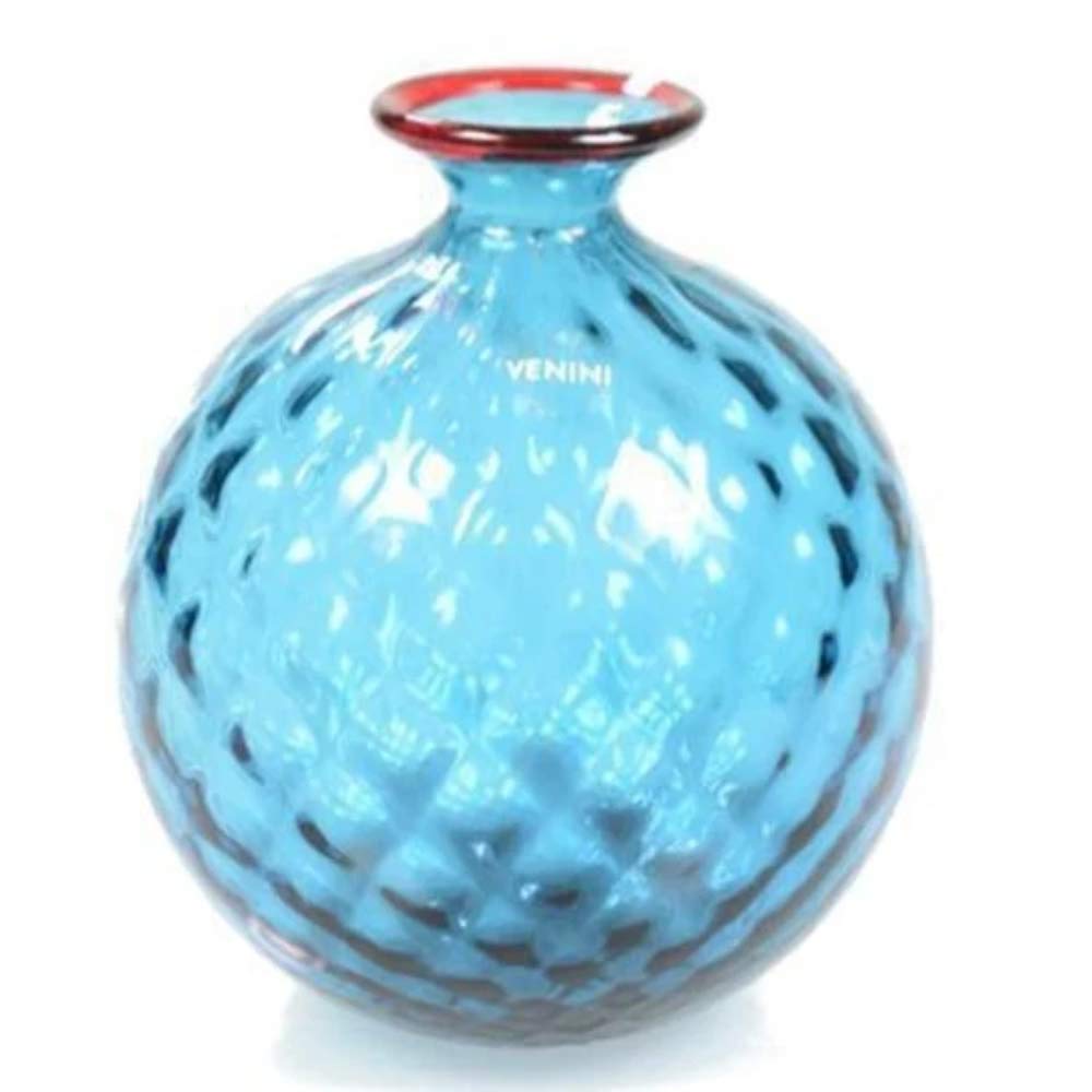 Venini Monofiori Balloton Vaso medio acquamare filo rosso 10016AQRV