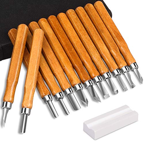 DIAOPROTECT - Juego de herramientas para tallar madera, 12 unidades, con piedras de afilar para niños, principiantes y profesionales, para madera, frutas, verduras, carving DIY, escultura y cera