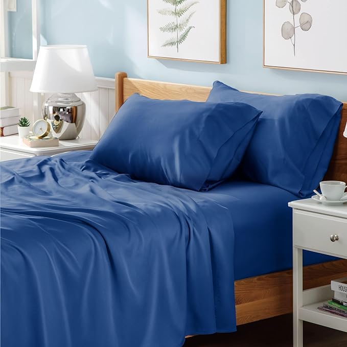 Prime Linens Flat Sheet Poly Cotton Percale Breathable Bed Top Sheet Wrinkle, Shrinkage and Fade Resistant Flat Bed Sheets (Mid Blue, Super King(264Cm x 264Cm))