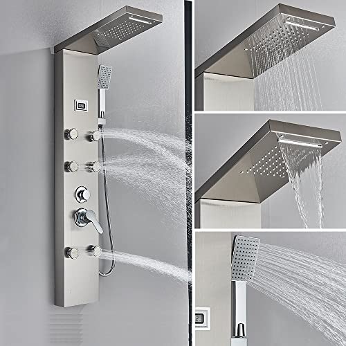 Panneau de douche en acier inoxydable avec affichage de la température et 6 jets de massage (couleur nickel) Cover