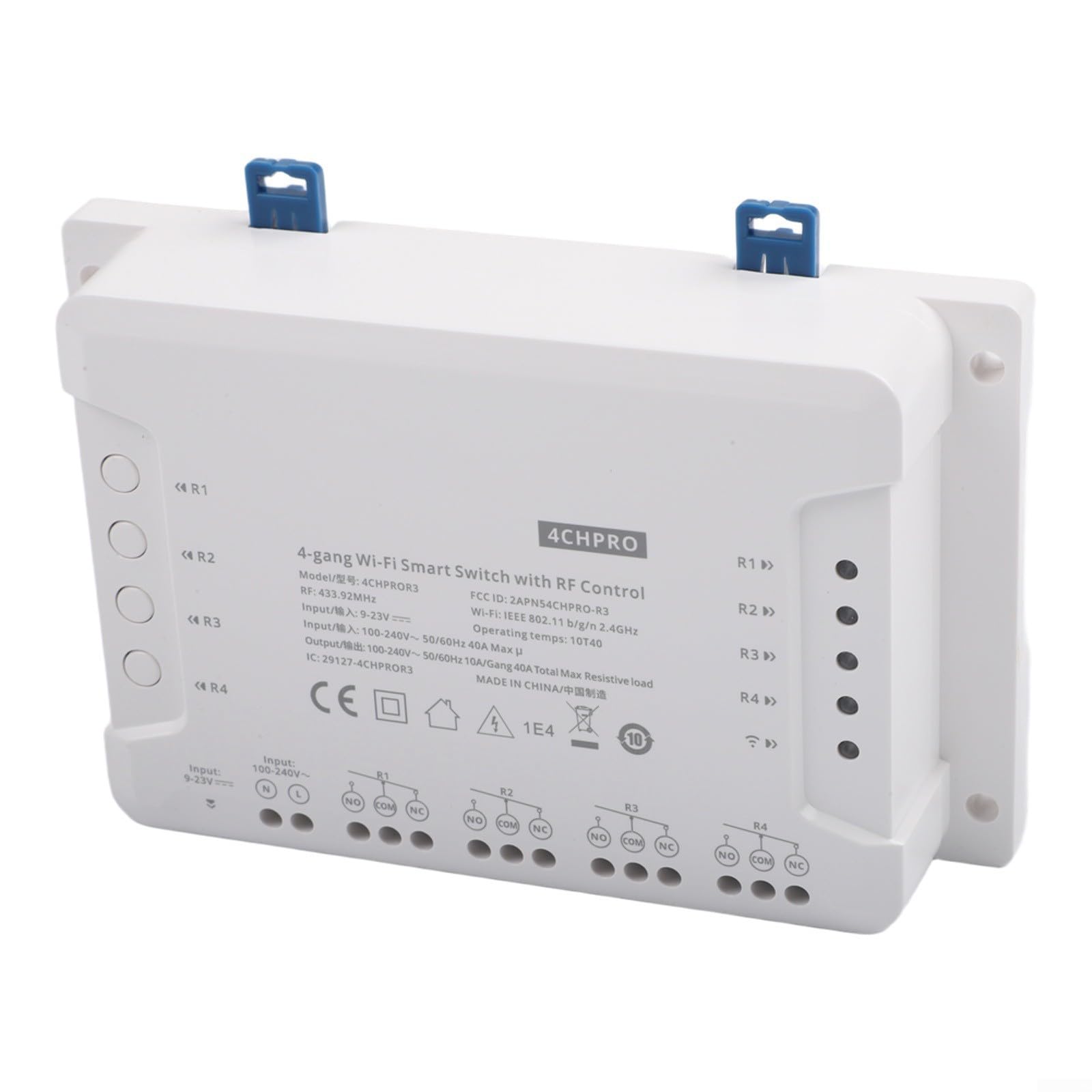 Modulo interruttore luce intelligente 4CH R3 relè WiFi con controllo RF compatibile con Alexa Home bianco guida DIN in plastica (4CH R3)