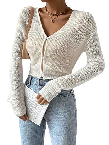 Verdusa Women's Drop Shoulder Long Sleeve Button Up Knit Cardigan Sweater4