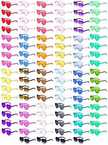 Coume 100 Pairs Heart Sunglasses for Women Rimless Transparent Heart Shaped Glasses Valentine Fashion Girls for Party Favors