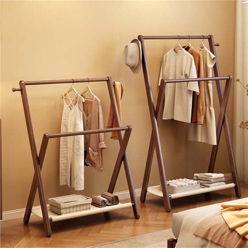 Perchero de madera plegable para falta de espacio con estante en dormitorio 5