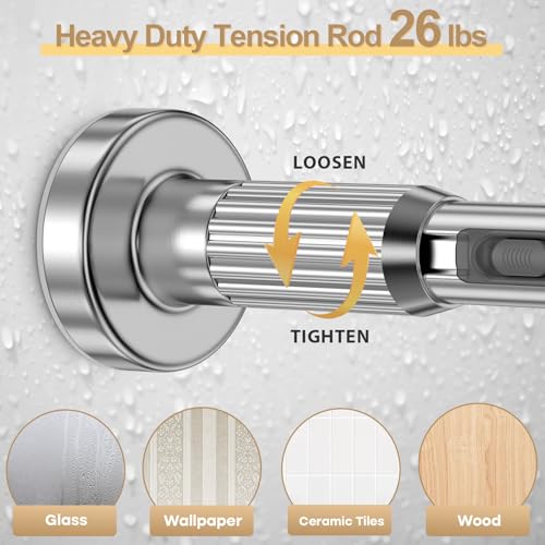 Image of Silver Tension Curtain Rod 41-185In(4-15Ft), Extra LongOutdoor Curtain Rod No Drilling for Window or Patio, Heavy Duty Curtain Shower Rod for Bathroom,Rod Diameter 1.26In-One-bond stretching