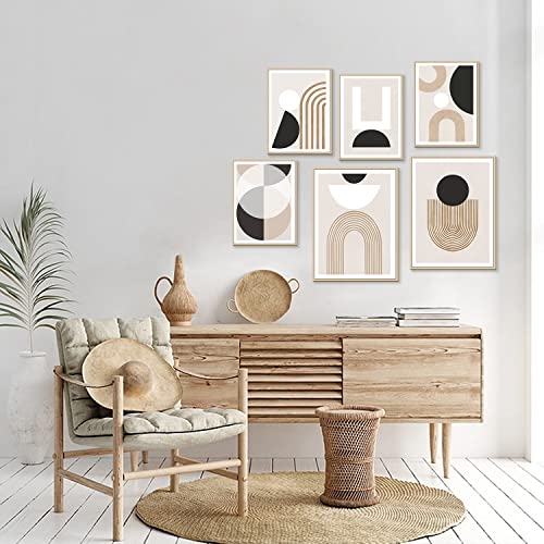 HONEYBABY Abstract Wall Art for Living Room Boho Minimalist Botanical Framed Canvas Wall Art Pictures for Bedroom Walls Mid Century Geometric Wall Art Prints for Home Office Bathroom