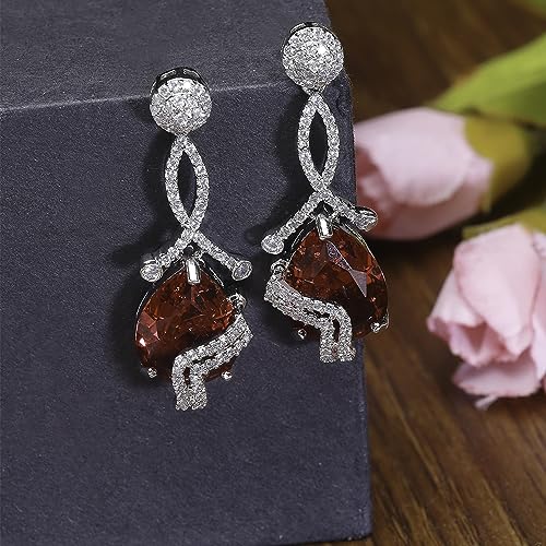 Rhodium-Plated American Diamond Drop Earrings