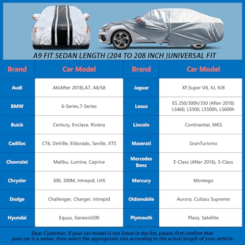 Image of Car Cover Custom Fit for Toyota Avalon /Mirai, Chrysler 300, Waterproof All Weather for Automobiles Full Exterior Cover Rain Sun Snow UV Protector.