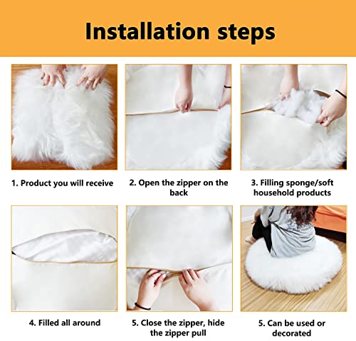 Asuprui Unstuffed Floor Pillow Meditation Cushion(No Filler) Large Floor Cushion For Sitting Fluffy Floor Seat Cushion Fuzzy Oversized Seat Pillow For Adult 24X24X6 Inch White Round Cover Only #TOP4