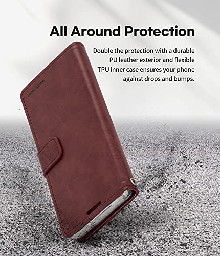 Goospery Bluemoon Wallet Compatible With Galaxy S21 Fe Case, Premium Pu Leather Standing Feature Flip Card Holder Phone Cover (Wine) #TOP2