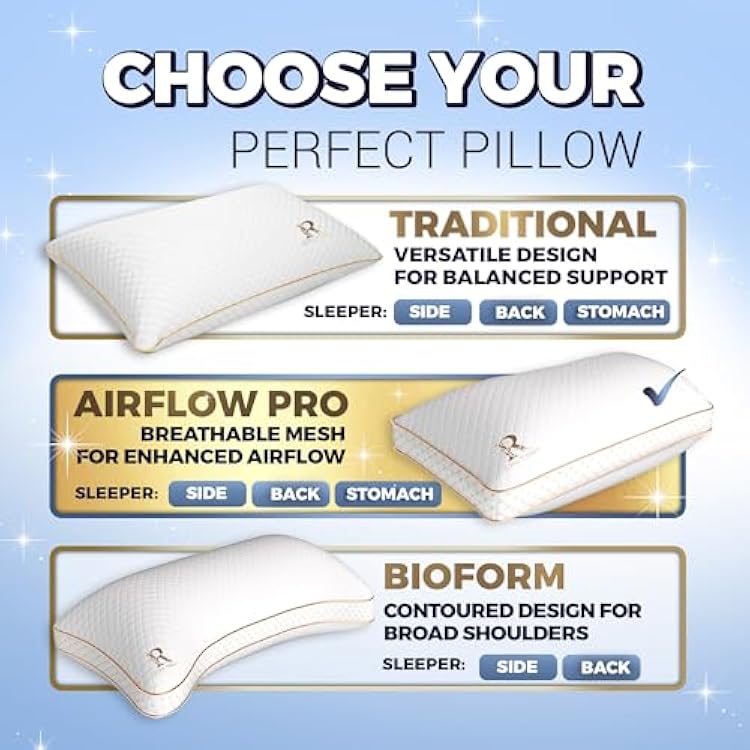 Royal Therapy Queen Memory Foam Pillows 2-Pack - Shredded Memory Foam Pillow for All Sleep Positions - Medium Firm Pillow with Adjustable Loft, Bamboo Rayon Cover, CertiPUR-US, Oeko-TEX Certified