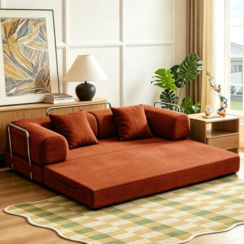 Image of Modular Sectional Sofa Couches L-Shape Couch 3 Seat Modular Sofa Memory Foam Sectional Couches for Living Room (Orange, 79 inch+SofaBed)