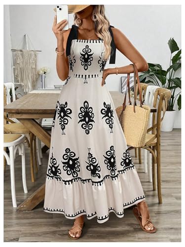 Image of Floerns Women's Vintage Sleeveless Tie Shoulder Sundress Floral Print Cami Maxi Dress