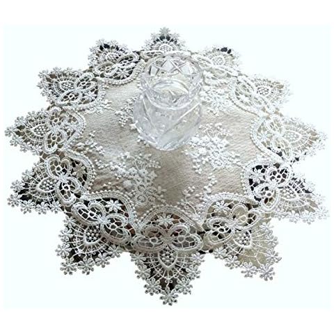 Galleria di Giovanni Lace Doily 16 inch Round Neutral Burlap Natural Taupe Antique Ivory Victorian Cover