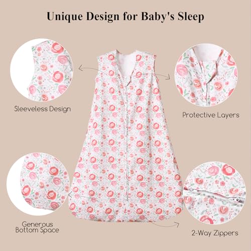 Image of david's kids 100% Organic Cotton Baby Sleep Sack 6-12 Months, Soft Baby Wearable Blankets with 2-Way Zipper, 2 Pack Comfy Sleeping Bags for Infant Newborn Boys Girls Neutral, Medium Size, Floral