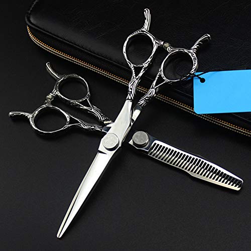 Tijeras para Cortar el Cabello, Tijeras de peluquería de Acero japonés de 6 Pulgadas con Dos Colas, Tijeras de Corte para peluquería, Tijeras de entresacar para Peluquero, Juego (Juego con Bolsa)