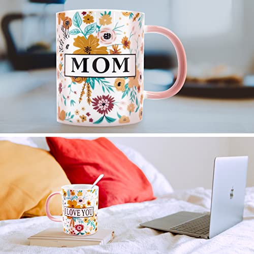 Oyiyou Gifts For Mom - Mothers Day Birthday Christmas Day Valentines Day Thanksgiving Gifts For Mom - Best Mom Gifts - I Love You Mom Floral Ceramic Coffee Mug 15.56 Oz #TOP5