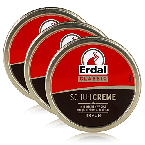Erdal Classic Schuhcreme Braun 75ml - Dosencreme, pflegt, glänzt & schützt - Mit Bienenwachs (3er Pack)