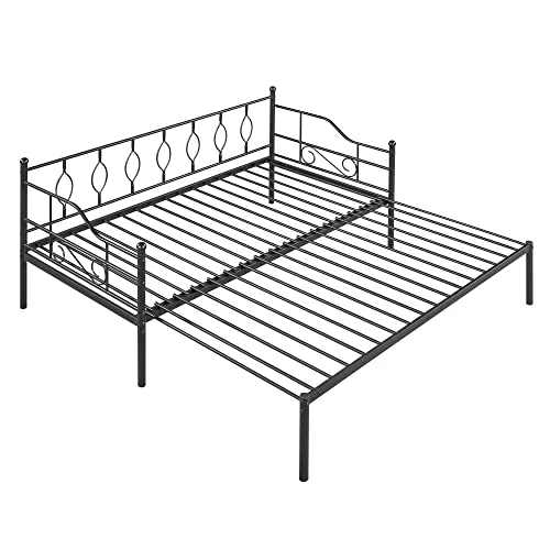 Metal Daybed With Twin Size Trundle, Metal Twin Bed Frame, Twin Daybed With Steel Slat Support, Twin Sofa Bed Frame For Kids, Teens, Adults, No Box Spring Needed (Steel Frame, Black) #TOP7