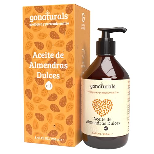 GoNaturals® Aceite de Almendras Dulces 100% Puro con Aplicador, 250ml - Aceite Almendras Dulces para Embarazo y Masaje Perineal - Aceite Corporal Hidratante de Rápida Absorción - Prensado en Frío