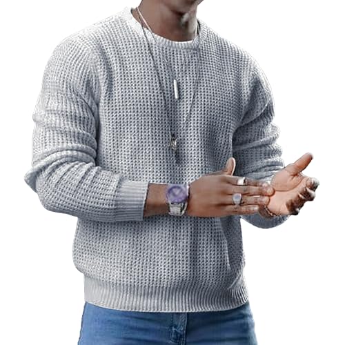 Men's Waffle Textured Pullover Sweaters Crewneck Long Sleeve Pullover Top Casual Classic Knitted Sweater
