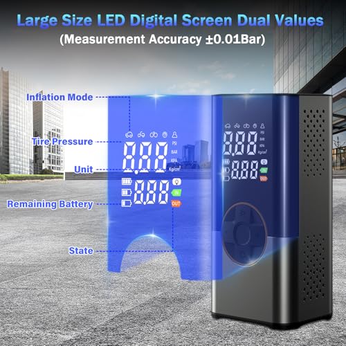 6000mAh Mini Draagbare Luchtcompressor, 150PSI Elektrische Inflator Met Digitaal LCD-Scherm,Oplaadbare Batterij,Automatische Uitschakeling,4 Verschillende Mondstukken Voor Auto,Moto,Fietsen En Ballen - Afbeelding 6