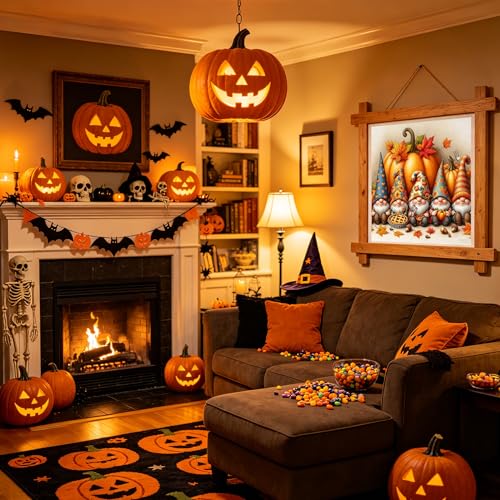 Image of KYOQFVN Halloween Stamped Cross Stitch Kits - Gonme Counted Cross Stitch Kit - 11CT Cross-Stitch Patterns Dimensions Needlecrafts Embroidery Kits Kit for Home Decor 14x14 Inch