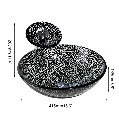 Bathroom Vessel Sinks With Waterfall Faucet Set For Vanities, Countertop Black Block Wash Bowl Vanities Sink Bathroom Wash Bowl With Match Style Faucet #TOP5