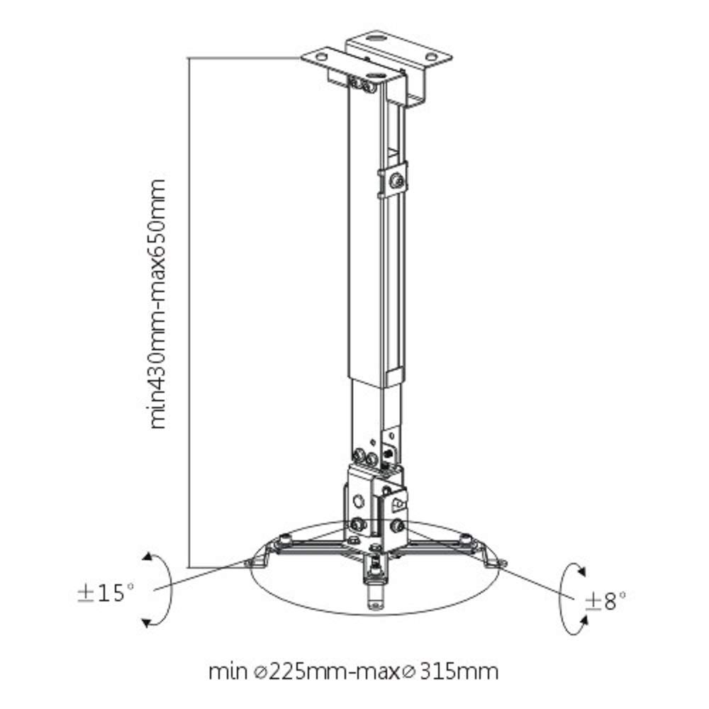 Link Accessori LKBR04 support pour projecteurs Mur/plafond Noir - Supports pour projecteurs (430 - 650 mm, -8 - 8°, -15 - 15°, 237 mm, 203 mm, 650 mm)