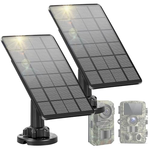 Image of LIYVZ 3W Multi Interfaces Solar Panel for Trail Camera DC 6V-12V & USB C - Solar Panel Charger with Built-in 5000mAh Rechargeable Battery for Hunting Game Camera, 6.5 * 4.5 inch (2 Pack)