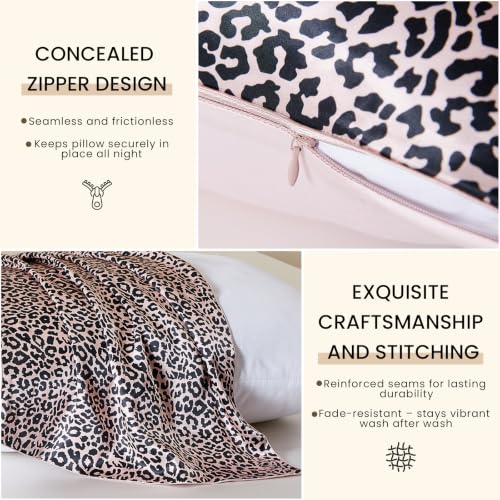 Image of THXSILK Set of 2 Natural Mulberry Silk Pillowcase Hypoallergenic Zipper Pillow Case - Grade 6A+ Real Mulberry Silk Pillowcase Organic Silk Pillow Case (Leopard Print, Queen Size 20 inchx30 inch)